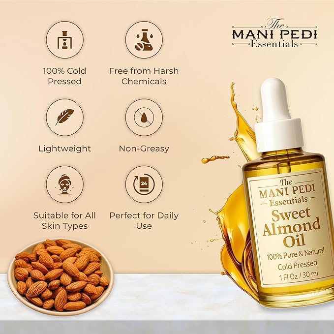 TMPE 100% Pure, Organic Sweet Almond Oil. Cold Pressed Natural Moisturizing Oil for Hair, Skin & Body - 1 Fl Oz