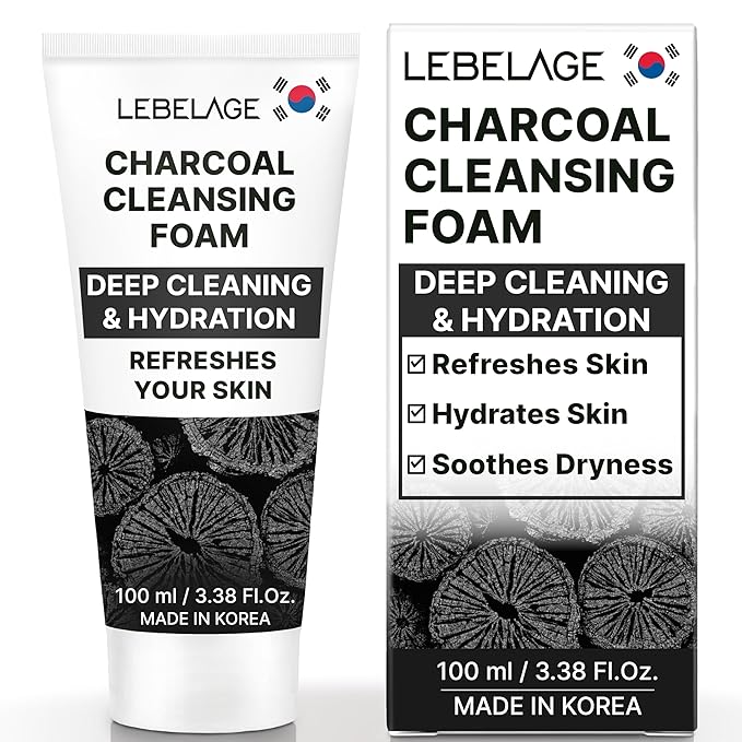 LEBELAGE Korean Charcoal Facial Cleanser 3.38 oz | Cleansing Foam Face Wash | Low pH Gentle Hydrating Daily Facial Cleanser Sensitive Skin | Deep Cleansing Foaming Cleanser, Pore Care-All Skin Types