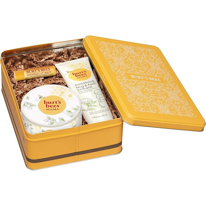 Burt’s Bees Mama Gift Set, Includes Lip Balm, Leg and Foot Cream, and Belly Butter, Natural Origin Skin Care, 0.15 oz./3.38 oz./6.5 oz.