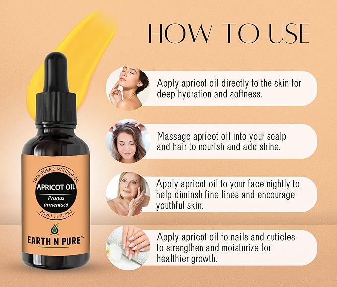 Earth N Pure Apricot Oil (Khumani Oil) Cold Pressed, Natural and Therapeutic Grade 15 ml