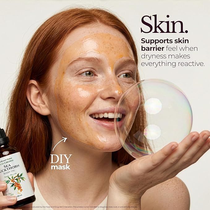 TODICAMP Sea Buckthorn Berry Oil 1 fl oz Omega 7 Vegan Omega 3 6 9 Sea Buckthorn Oil for Face, Skin, Eyes & Postemonapuse Dryness