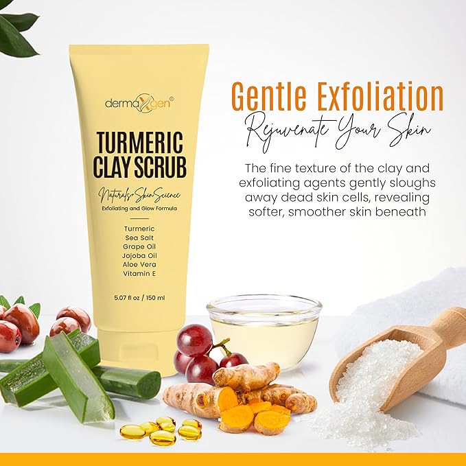 Turmeric Clay Scrub – Exfoliate, Brighten, and Refresh Your Skin with Turmeric. Achieve a Smooth, Radiant Complexion by Removing Dead Skin Cells and Impurities for a Natural Glow 5.07 Fl oz.