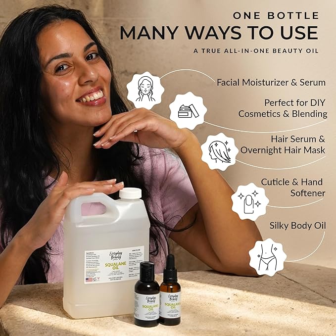 Squalane Oil - 100% Pure & Natural Plant Derived Facial Oil 1 Fl Oz Glass Bottle & Dropper - Cold Pressed and Unrefined Premium Grade Multipurpose Moisturizing Oil For Skin and Hair