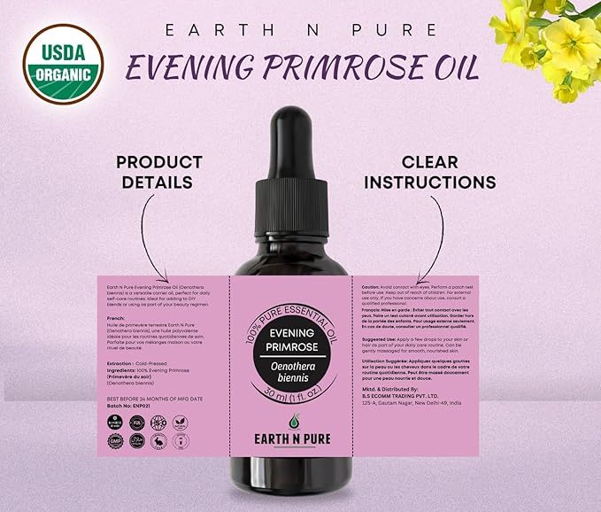 Earth N Pure Evening Primrose Oil for Skin, Hair and Nails Care | Cold Pressed | 30 ML