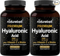 NatureBell 2 Pack Plant Based Hyaluronic Acid Supplements 250mg with 25mg Vitamin C & Biotin 5000mcg, 480 Total Capsules | Essential for Hair Growth, Joint Support, & Hydrating Skin | Non-GMO