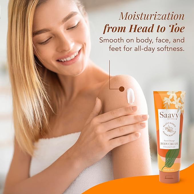 Saavy Naturals Deeply Hydrating Body Cream for Dry Skin – Nourishing Shea Butter, Plant-Based & Sustainably Sourced – Sweet Orange – 8.5 fl oz, 1 pack