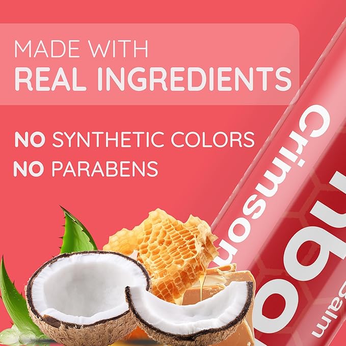 Tinted Lip Balm Crimson - Bambalo 4-Pack Hydrating Moisturizing Care - Bold Red Tint - Natural Organic Formula - Conditioning Smooth Color - Made in USA