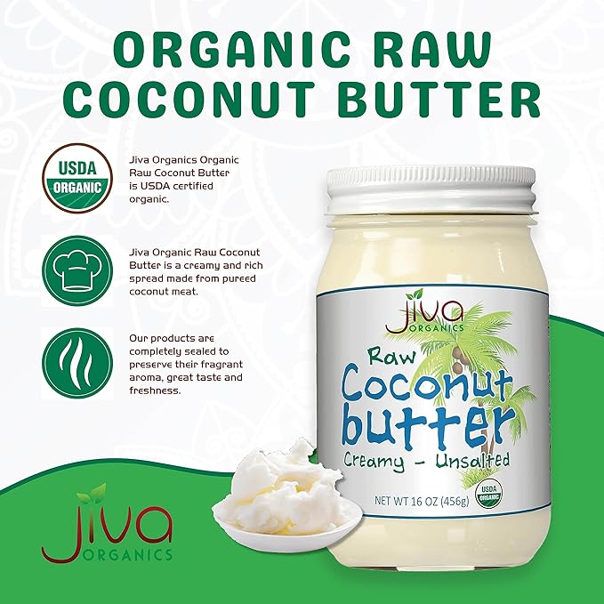 Jiva Organics RAW Organic Coconut Butter 16 Ounce Jar - Creamy, Unsalted