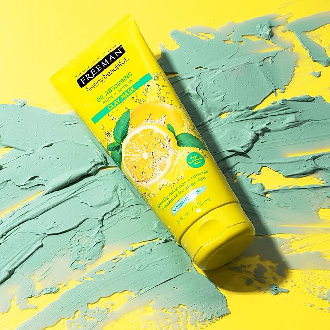 Freeman Oil Absorbing Mint & Lemon Clay Mask, Facial Mask, Skincare, 6 fl oz tube/175 mL