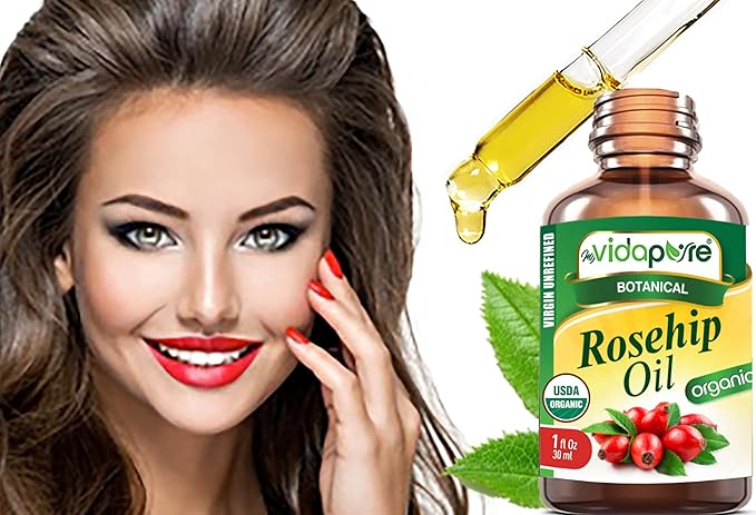 MYVIDAPURE Organic Rosehip Oil Certified Organic Wild Growth RAW Pure Virgin UNREFINED for Face, Body, Hair and Lip Care (0.5 Fl Oz)
