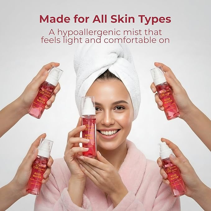 Rose Water Spray for Face & Hair - Made with Rose Hydrosol & Glycerin, Hydrating & Refreshing Facial Mist to Set Makeup, Support Double Cleansing & Help Balance Skin’s pH (3.38 fl oz)