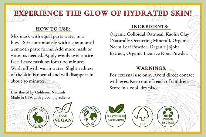 Moisturizing Face Mask For Dry Skin - Organic & Natural Skincare With Neem & Clay - Hydrates & Softens Skin - 100% Plant-Based, Cruelty-Free, Preservative-Free, & Eco-Friendly, 7 oz
