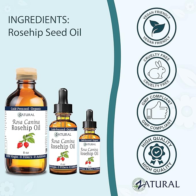 Zatural ROSA CANINA - Organic Rosehip Oil for Face, Nails, Hair and Skin - Cold Pressed Rose Hip Oil (16 oz)