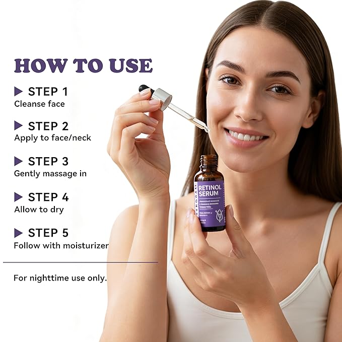 Retinol Serum for Face anti aging with Squalane Oil & Vitamin E Oil for Skin Care Night Repair Serum for Oily, Combination, Dry & Mature Skin for Daily Use 1Fl oz