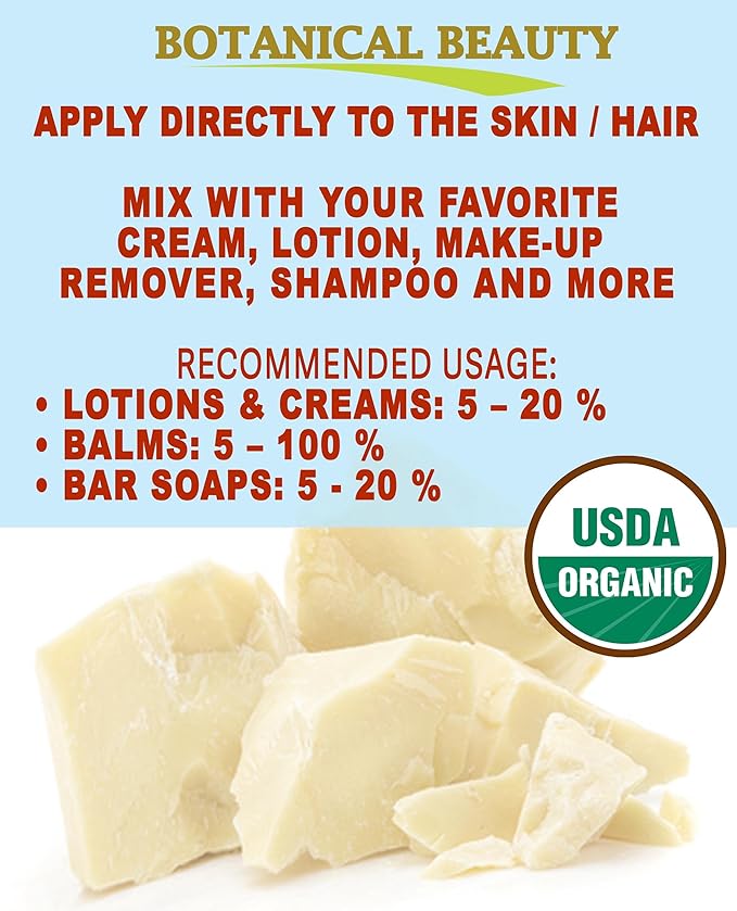 Botanical Beauty Organic MANGO BUTTER RAW 100% Pure Natural VIRGIN REFINED 8.46 oz - 240 gram for Face, Skin, Hair, Body, Nails. Skin Moisturizer. for Lotions, Cream. Rich in Vitamin E