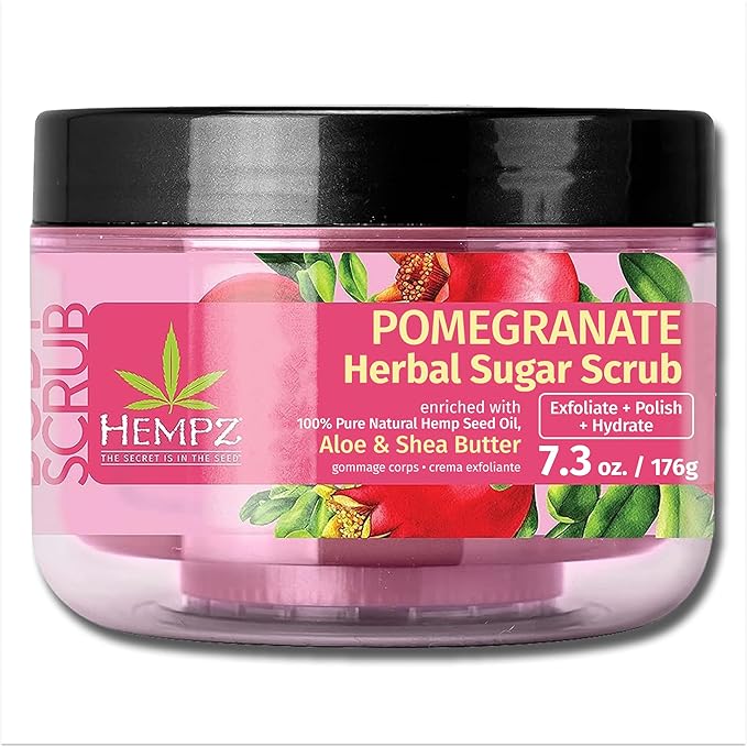 HEMPZ Sugar Body Scrub - Pomegranate - All Natural Exfoliating Shea Butter, Sugar, and Salt - For Women, Men, and Teens 7.3 - fl oz