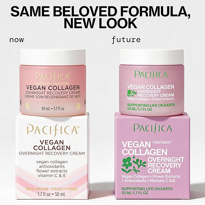 Pacifica Night Face Cream - Vegan Collagen Overnight Recovery Cream, Nighttime Face Cream for Anti-Aging & Wrinkles, Improves Dry Skin & Redness Vegan, Clean Beauty, Dermatologist Tested