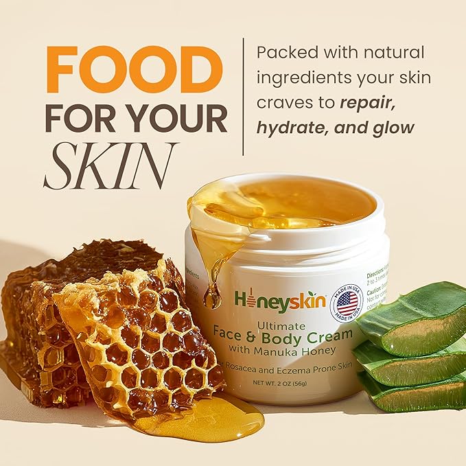 Hydrating Face Moisturizer & Body Cream with Manuka Honey Cream - Organic Face Moisturizer with Honey for Extremely Dry Skin - for Dry & Itchy Skin, Rosacea & Eczema Prone Skin 2oz
