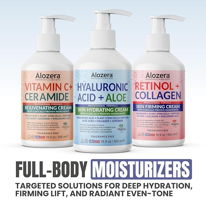 Alozera Hyaluronic Acid Face & Body Lotion with Aloe Vera, Daily Moisturizing Lotion for Dry Skin Hydration & Refresh, Non-Greasy, Lightweight, Fragrance-Free Moisturizer, 16.9 oz (2-Pack)