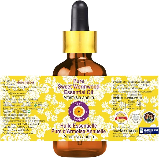 dève herbes Pure Sweet Wormwood Essential Oil (Artemisia annua) with Glass Dropper 5ml (0.16 oz)