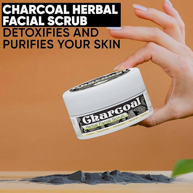 HERBOGANIC Charcoal Herbal Facial Scrub | Natural Body Scrub | Activated Charcoal Face Scrub for Women & Men | Exfoliant Scrub | Natural Facial Scrub | Equally Effective for Men and Women | 5.30 oz…