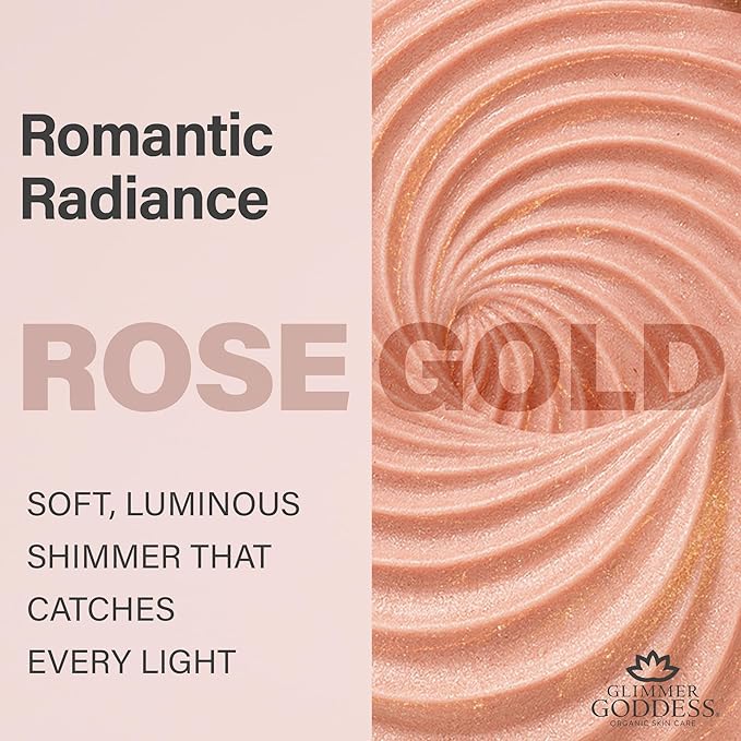 Glimmer Goddess Shimmer Body Butter with Organic Whipped Shea Butter for Hydration, Moisturizing & Silky Natural Glow - Rose Gold Super, 2 oz