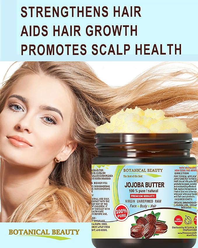 Botanical Beauty JOJOBA OIL BUTTER RAW VIRGIN UNREFINED for Face, Body, Hair, Nails. Dry Skin, Cracked Hands, Eczema, Psoriasis Rashes, Itchiness, Redness (4 Fl Oz)