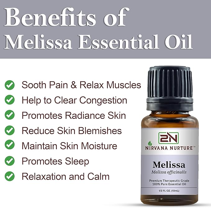 Melissa Essential Oil, 100% Pure Undiluted, Aromatherapy Oil for Diffuser, Hair & Skin Care