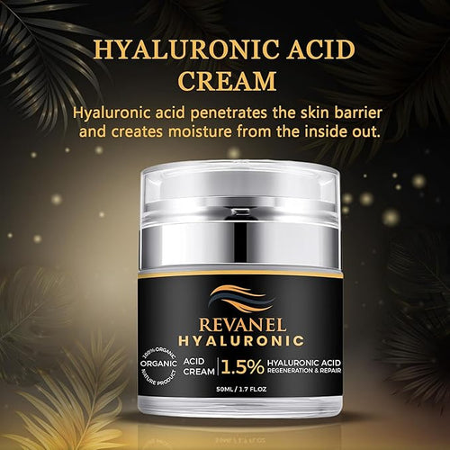 100% Organic 1.5% Hyaluronic Acid Cream – Hydrating, Anti-Aging & Sensitive Skin Moisturizer – 50ml / 1.7 fl oz, Natural Facial Cream for Deep Hydration, Skin Repair, and Gentle Nourishment.