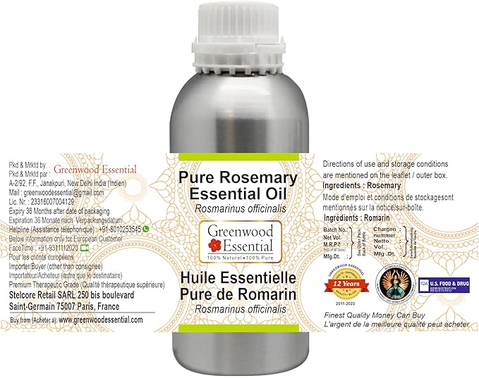 Greenwood Essential Pure Rosemary Essential Oil (Rosmarinus officinalis) Steam Distilled 300ml (10 oz)