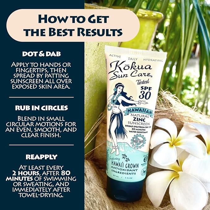 Kokua Sun Care Hawaiian Reef Safe SPF 30 | Zinc Oxide | Tinted Mineral for Face & Body | Sun Protection | Water Resistant | Chemical Free | Natural Ingredients