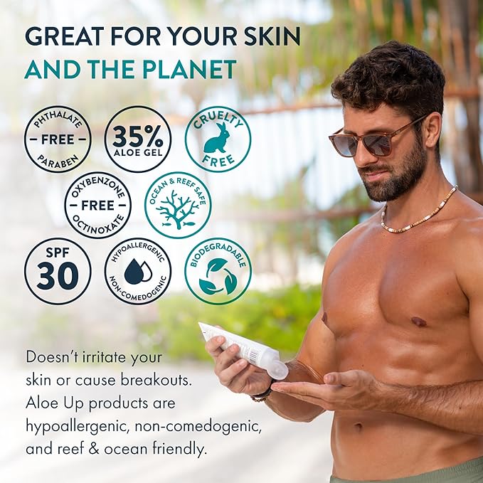 Aloe Up White Collection Sunscreen Spray SPF 30 | Broad Spectrum Sunscreen Mist for Face and Body | Aloe Vera Gel Water Resistant up to 80 Minutes | Reef Friendly, Non Greasy Coco Mango Fragrance 4 oz