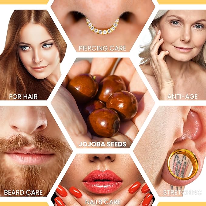 BodyJ4You Organic Jojoba Oil Piercing Aftercare - USDA 100% Pure Cold Pressed Ear Stretching Oil - Gauge Care Nose Septum Cartilage Tragus Navel - Natural Skin Recovery Moisturizer Vegan - 0.33 Fl Oz