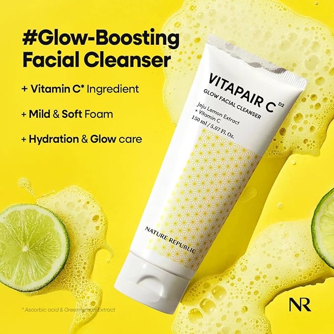 Nature Republic Vitapair C Glow Facial Cleanser | Mild Vitamin Face Wash, Hydrating, Refreshes Skin, Gentle Natural Cleanser, Daily Makeup Remover, Nighttime Foaming, 150ml / 5.07 fl oz