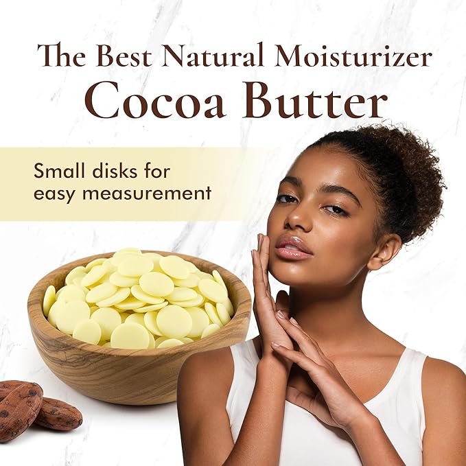 Raw Cocoa Butter-16 oz. - Non GMO - Vegan - Small disks for easy measurement - By SAAQIN ® - Sold exclusively by HalalEveryday