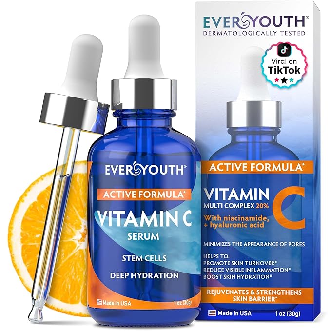 Vitamin C Serum for Face, Stem Cells, Niacinamide, Hyaluronic Acid & Vitamin E - Anti-Aging Retinol Facial Serum with Glycolic Acid & Retinal for Brightening, Hydrating & Firming Skin - Made in USA