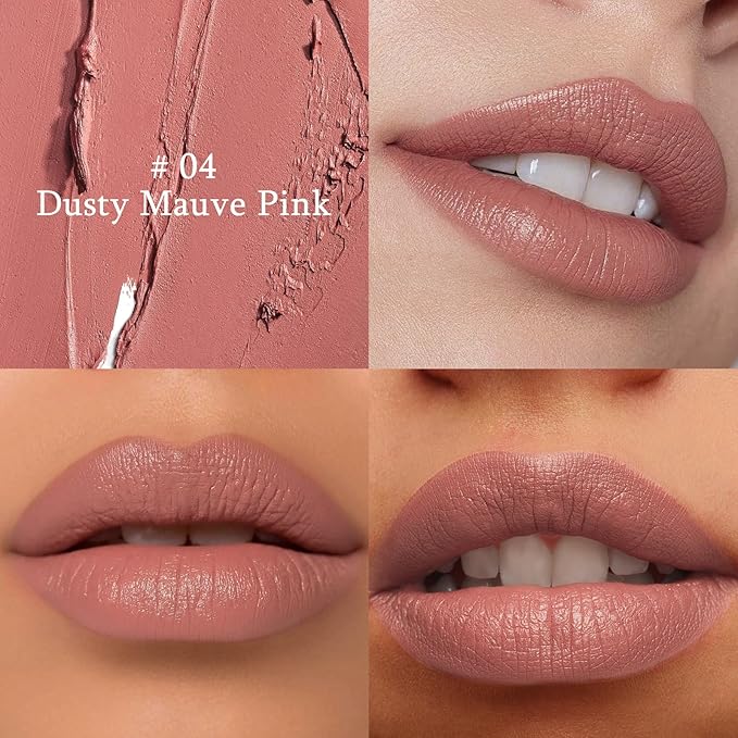 Dusty Mauve Pink Cream Lipstick Lip Crayon, Hydrating Lipstick for Women, Smooth Natural Color Tinted Lip Balm & Lip Crayon Liner in One, Buildable Color with Soft Finish, 04