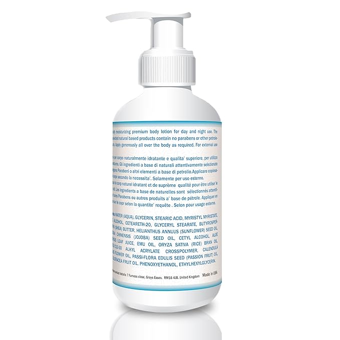 SEA Premium Moisturizing Body Lotion for Men and Women – Fragrance Free – Natural Skin Care Lotion – with Shea Butter Emu Oil and Aloe Vera - Firming Paraben Free Luxury Moisturizer – Best Hand Unscented Personal Care Lotion – Life Time Guarantee