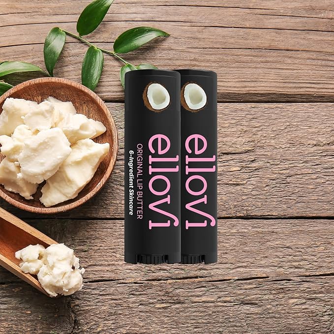 Ellovi Natural Lip Butter Lip Balm - Original - Pure Enough to Eat - Made With Just 6 Vegan Ingredients - Moisturizing Lip Care for All Day Hydration (2-Pack)