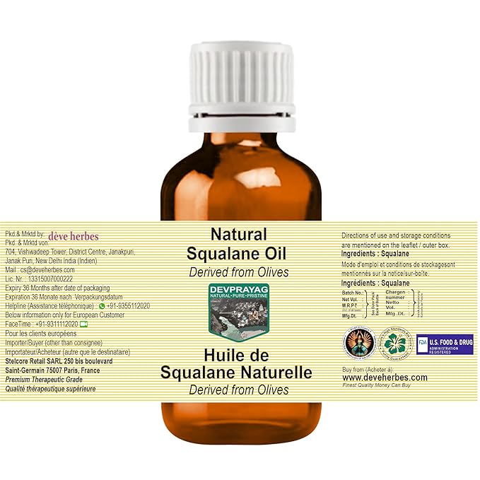 Natural Squalane Oil (derived from Olives) (Pack of Two) 100mlx2 (6.76 oz)