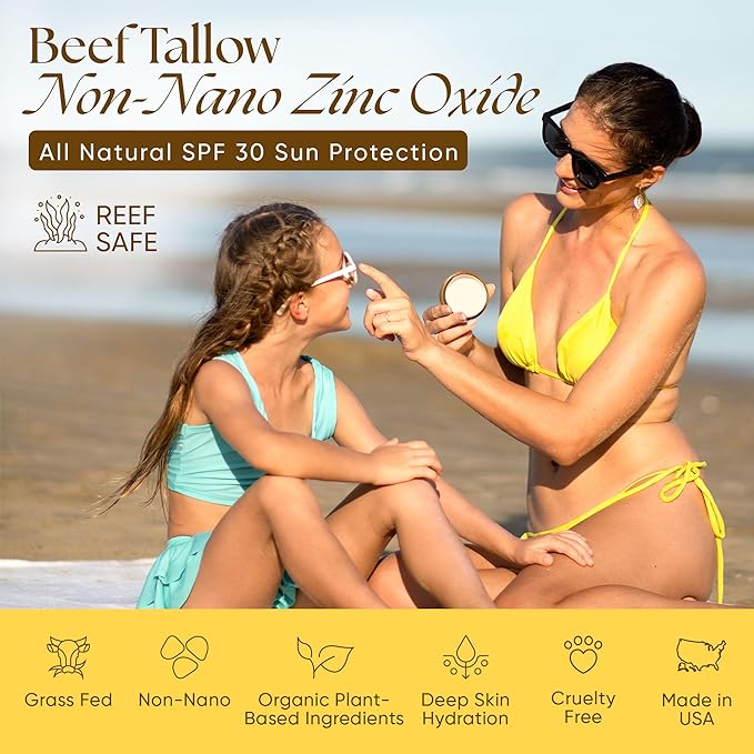 Eat My Face BEEF TALLOW Reef Safe Sunscreen SPF 30 – Non Nano Zinc Oxide – Water Resistant, Organic – Moisturizing Sunblock for Face & Sensitive Skin – 4oz Tin "If You Wouldn't Eat It, Don't Wear It!"