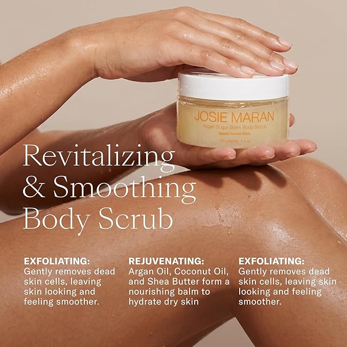 Josie Maran Argan Sugar Balm Body Scrub - Exfoliating Sugar Scrub with 100% Pure Argan Oil & Coconut Oil - Softens, Smoothes & Hydrates Dry Skin - Vegan + Cruelty Free - Baked Lemon Bliss (4.4 oz)