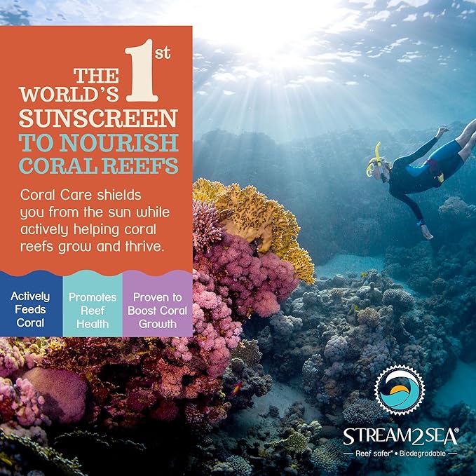 Stream2Sea Coral Care - Reef Safe Sunscreen SPF 30 Travel Size - First Reef-Approved Natural Mineral Sun block Boosts Coral Growth, Water resistant, Biodegradable, Eco-Friendly - 3 Pack