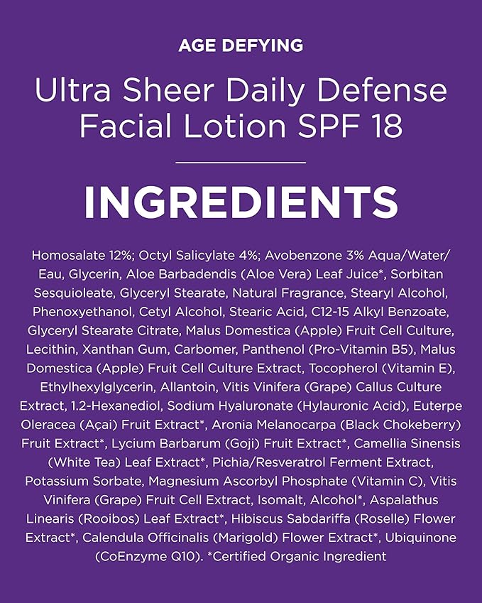 Andalou Naturals Age Defying Ultra Sheer Daily Defense Facial Lotion SPF 18 - Lightweight Sunscreen Moisturizer for Face - With Resveratrol CoQ10 - For All Skin Types - 2.7 oz