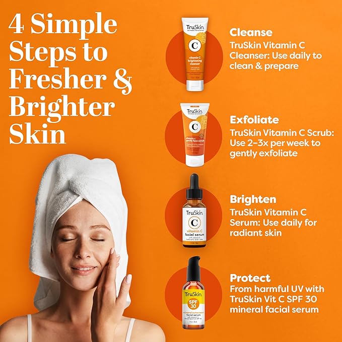TruSkin Vitamin C Face Scrub & Face Exfoliator - Brightening Facial Scrub with Bora Bora White Sand & Yuzu Lemon - Smooths Texture and Reveals Softer-Looking Skin, 4 fl oz