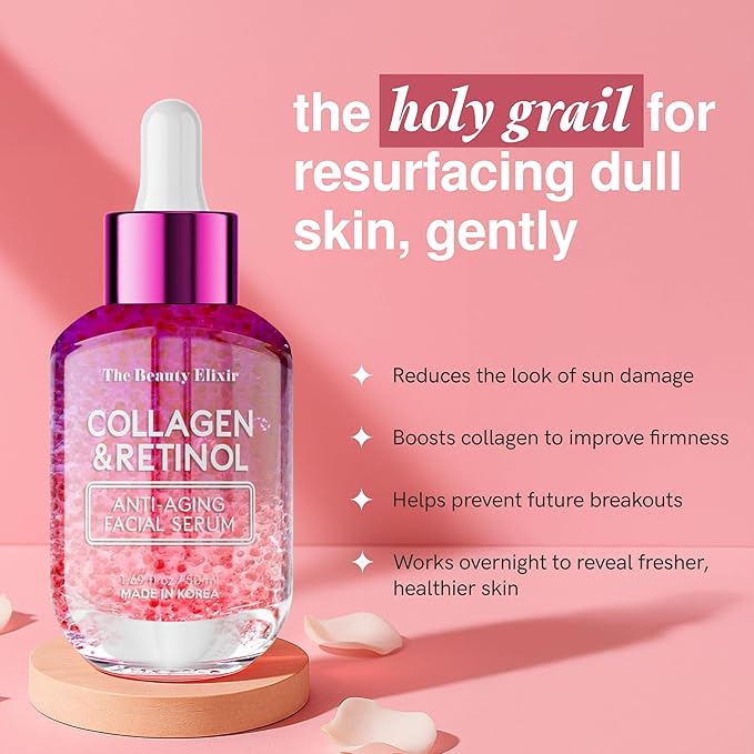 The Beauty Elixir Collagen & Retinol Serum For Face - Ultra Hydrating, Restores, Smooths & Reduces Wrinkles - Dermatologist Tested, Natural Ingredients, Clean Beauty - Korean Skin Care - 1.69 Fl. Oz