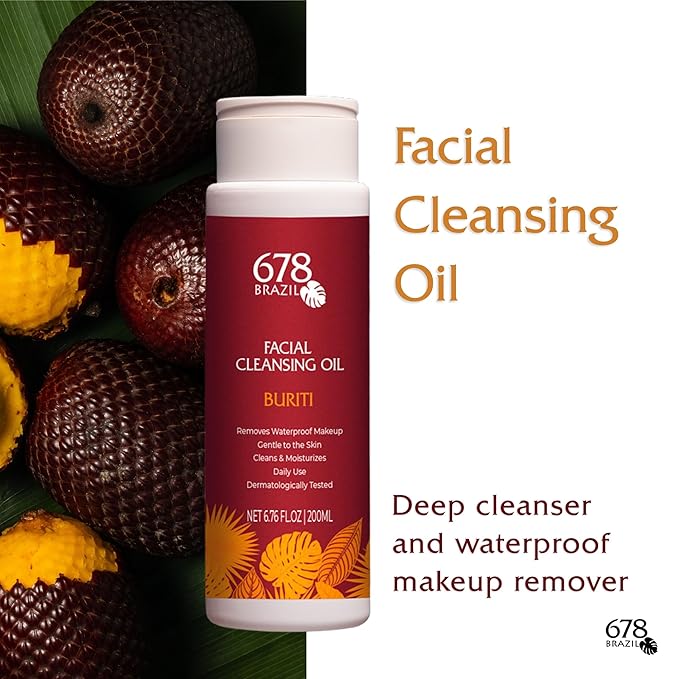 678Brazil Facial Cleansing Oil - Deep Cleanser and Waterproof Makeup Remover for Daily Use - All Skin Types – Natural Ingredients with Buriti, Grape Seed and Sunflower Seed Oils - 200ml / 6.76fl.oz