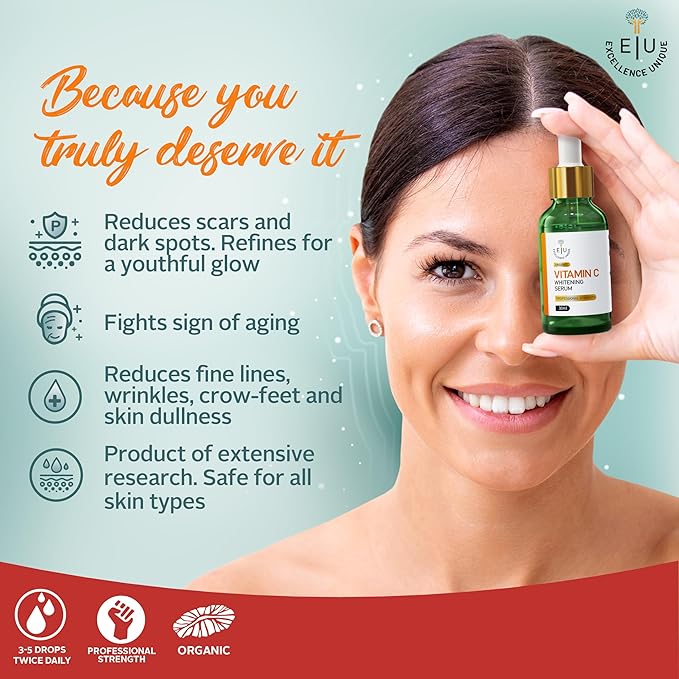 EU Pure Vitamin C Serum for Face - Vitamin C Serum - Anti-Aging - Brighten, Firm - Professional Strength, Organic, and Daily Moisturizer