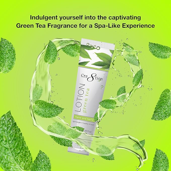 Cre8tion Spa Green Tea Hand & Body Lotion, Luxurious Lightweight Moisturizer for Silky, Smooth Skin, 3.3 Fl Oz