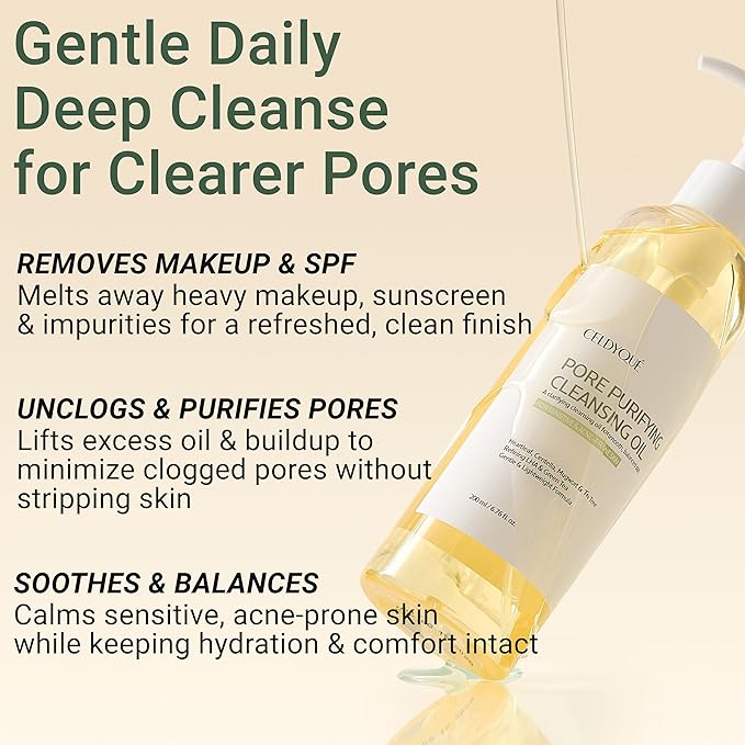 CELDYQUE Pore Purifying Cleansing Oil – Korean Face Wash with Centella, Tea Tree, Green Tea & LHA – Gentle Makeup Remover for Sensitive, Acne-Prone Skin, Deep Pore Cleanser, 6.76 fl oz